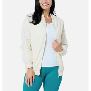 New Joy Clean Boss Performance Bomber Jacket Womens Medium‎ Cream Preppy Classic